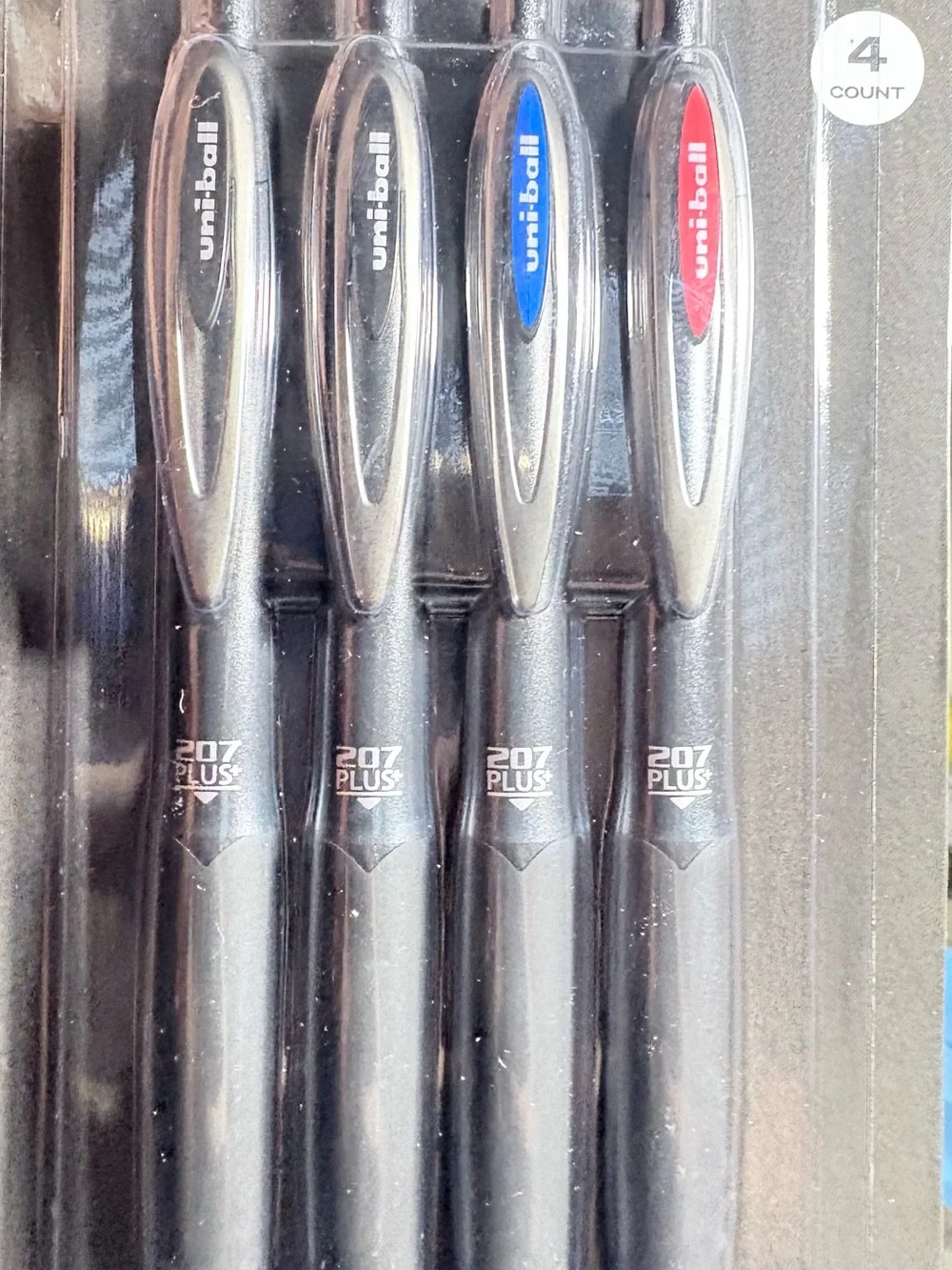 207 PLUS+ Gel Pens - Black Barrel with Assorted Ink (4 Count)